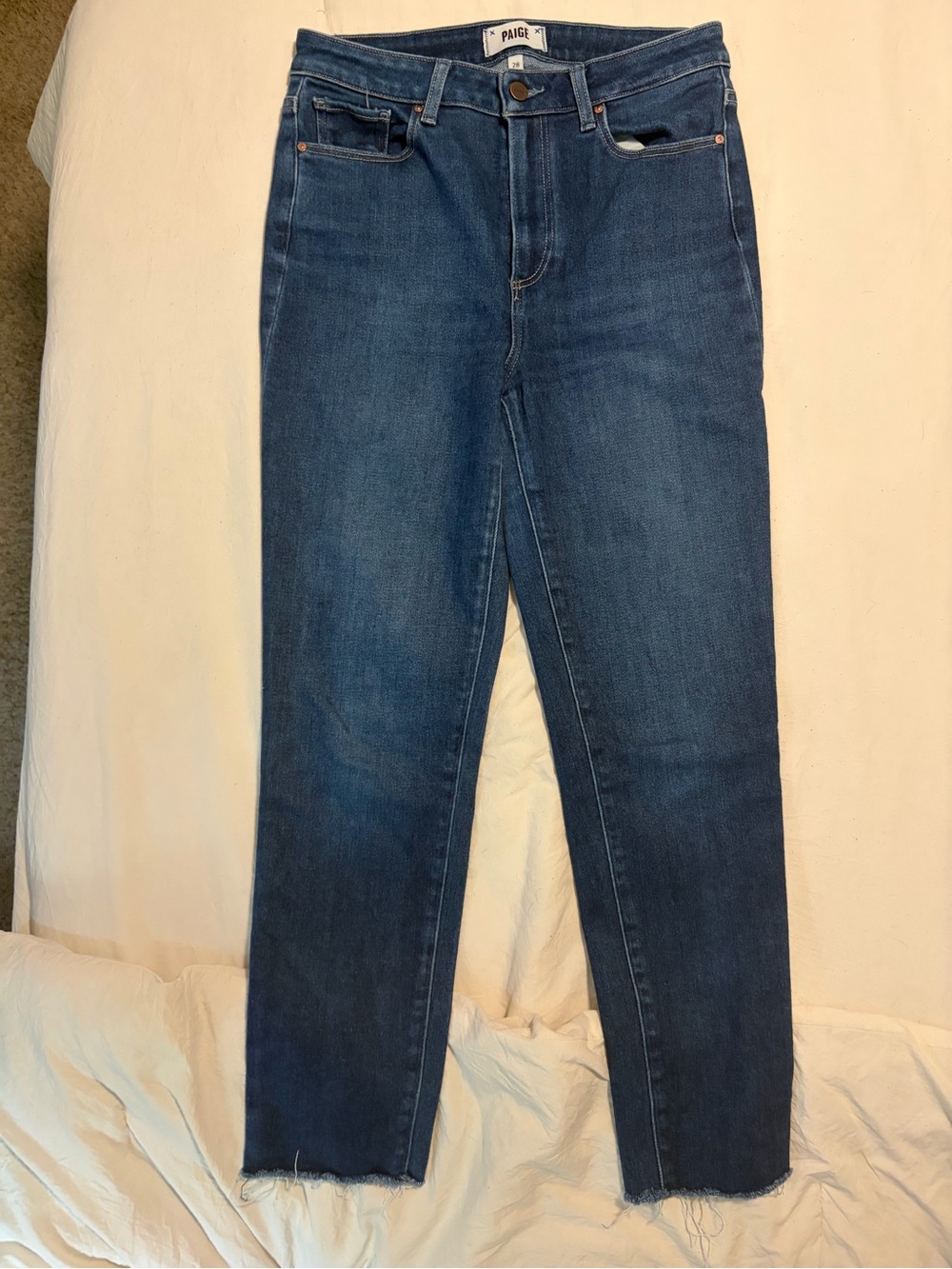 PAIGE Gemma High Rise Straight Ankle Raw Hem Jeans Dark Wash Size 28